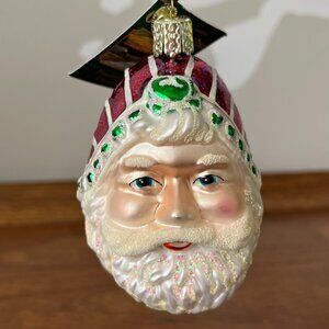 Old World Christmas Romantic Santa Head Blown Glass Ornament 2001 Hearts #40024